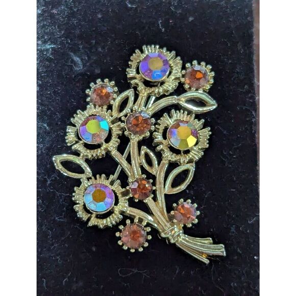 Lisner Jewelry - Lisner Vintage Women's Gold Rhinestone Floral Signed Screw Back Earrings & Mathi